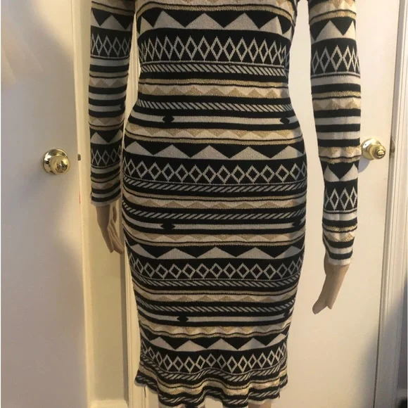Dresses Black And Gold Striped Long Sleeve Dress Slim Fit Poshmark